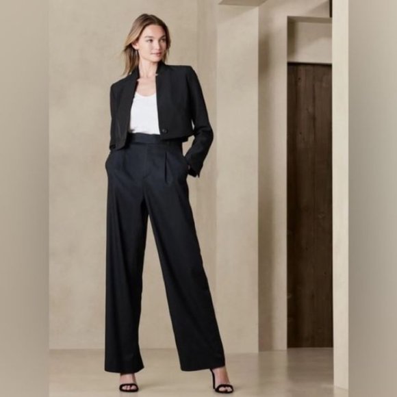 Banana Republic Pants - Banana Republic Black Wide-Leg Y2K Linen High-Rise Plus Size 18 Pants MSRP $100